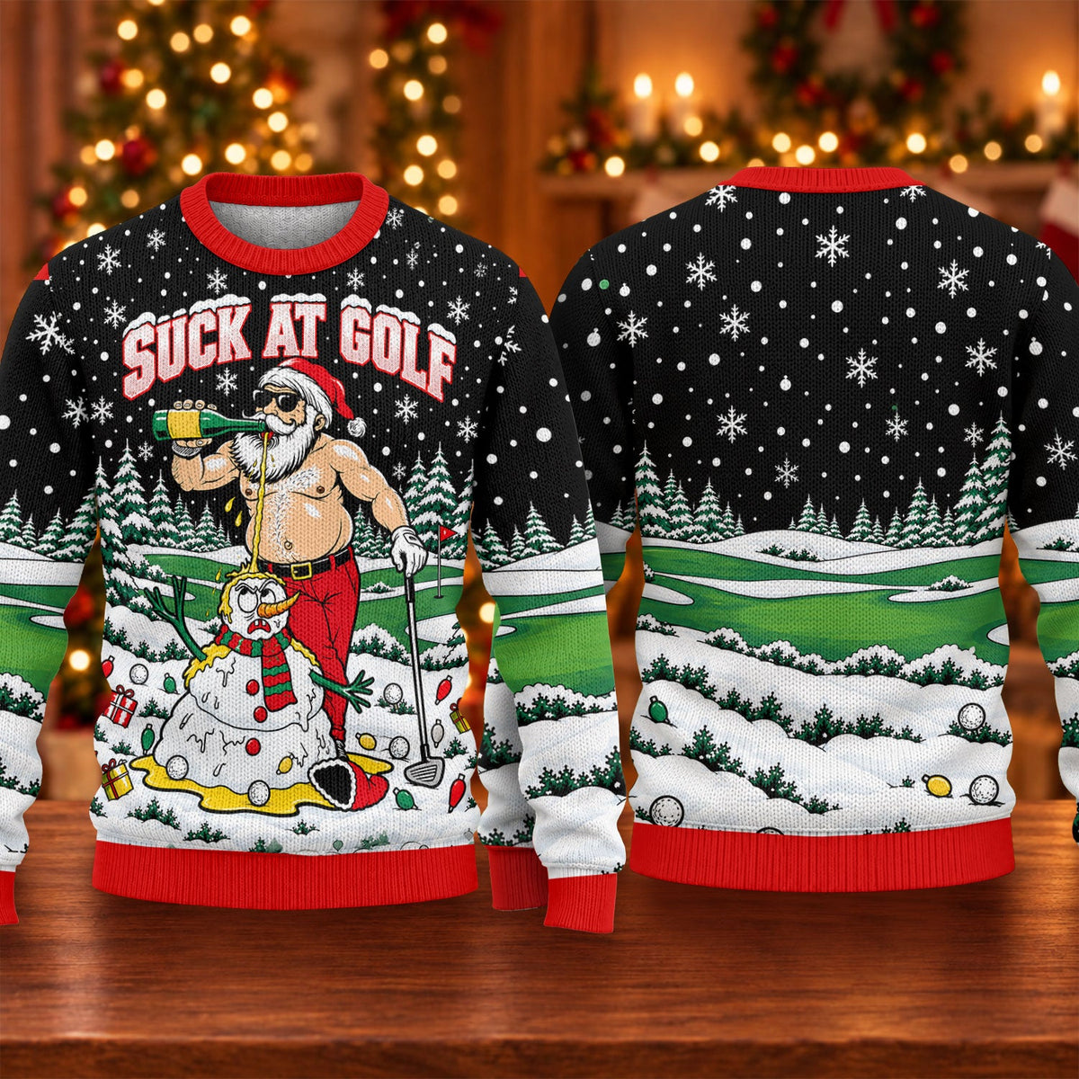 Suck At Golf Santa Beer Ugly Christmas Sweater, Funny Xmas Gift, Christmas Golf Gift