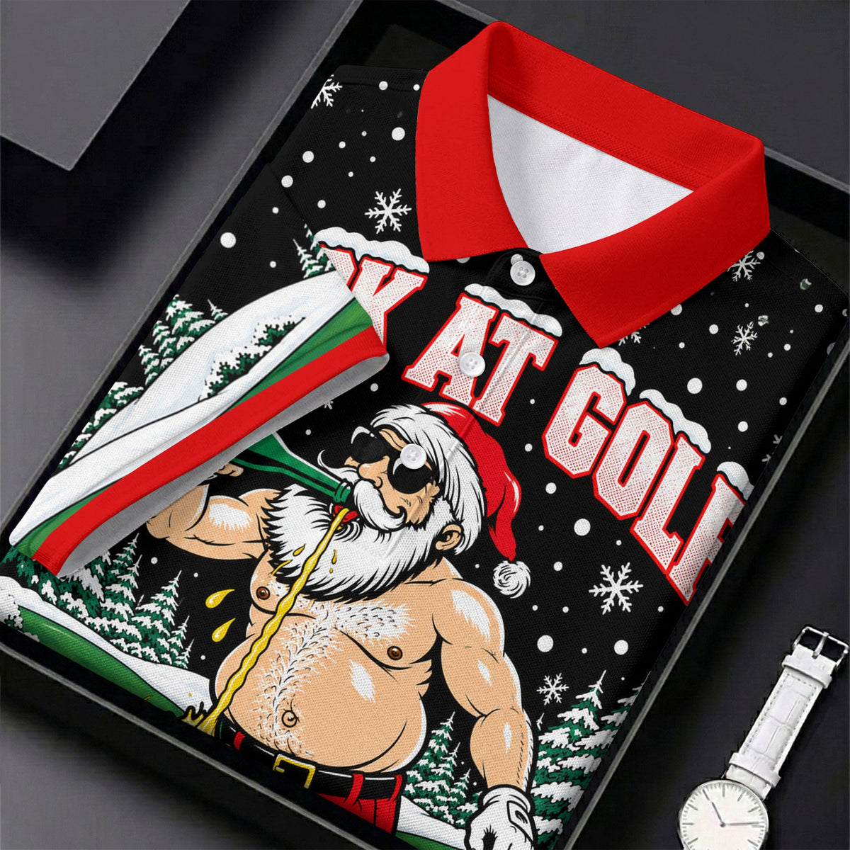 Suck At Golf Santa Beer Christmas Golf Shirt, Funny Mens Golf Shirts, Mens Golf Polo