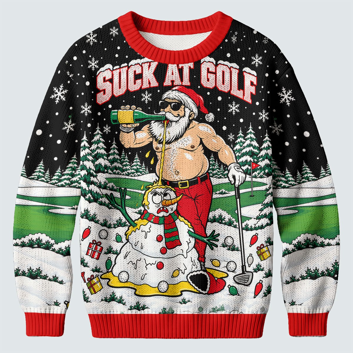 Suck At Golf Santa Beer Ugly Christmas Sweater, Funny Xmas Gift, Christmas Golf Gift
