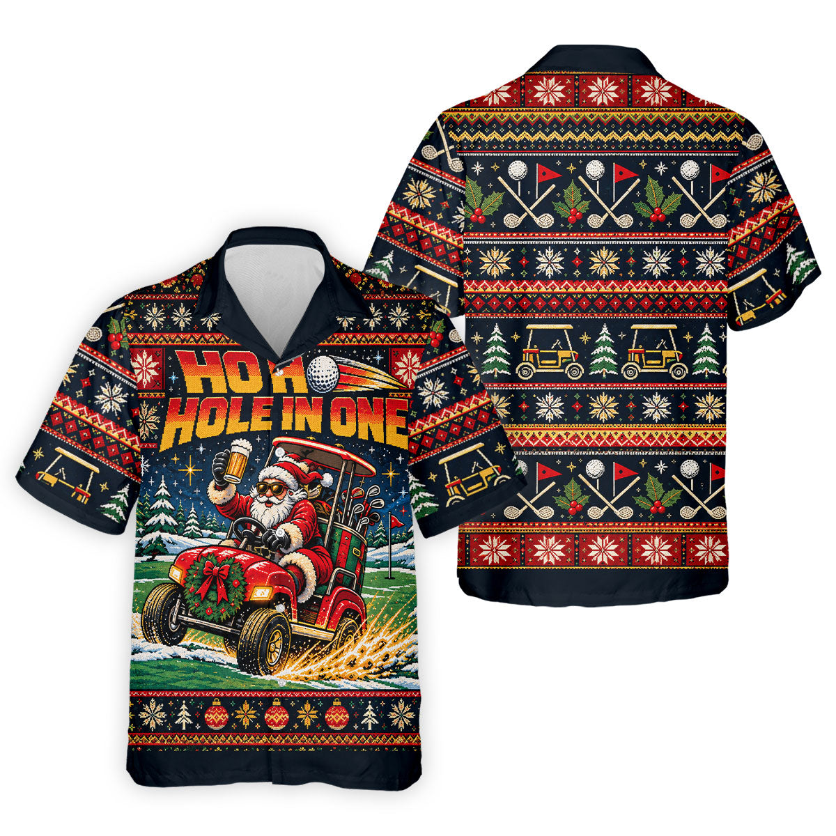 Ho Ho Hole In One Santa Christmas Golf Shirt, Mens Golf Clothing, Mens Golf Shirts