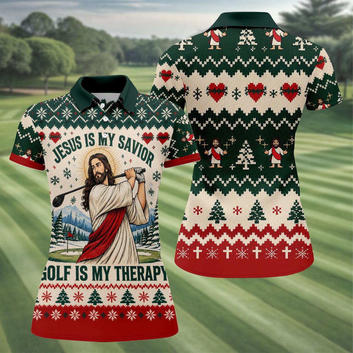 Jesus Savior Golf Therapy Christmas Golf Shirt, Womens Golf Apparel, Ladies Golf Tops
