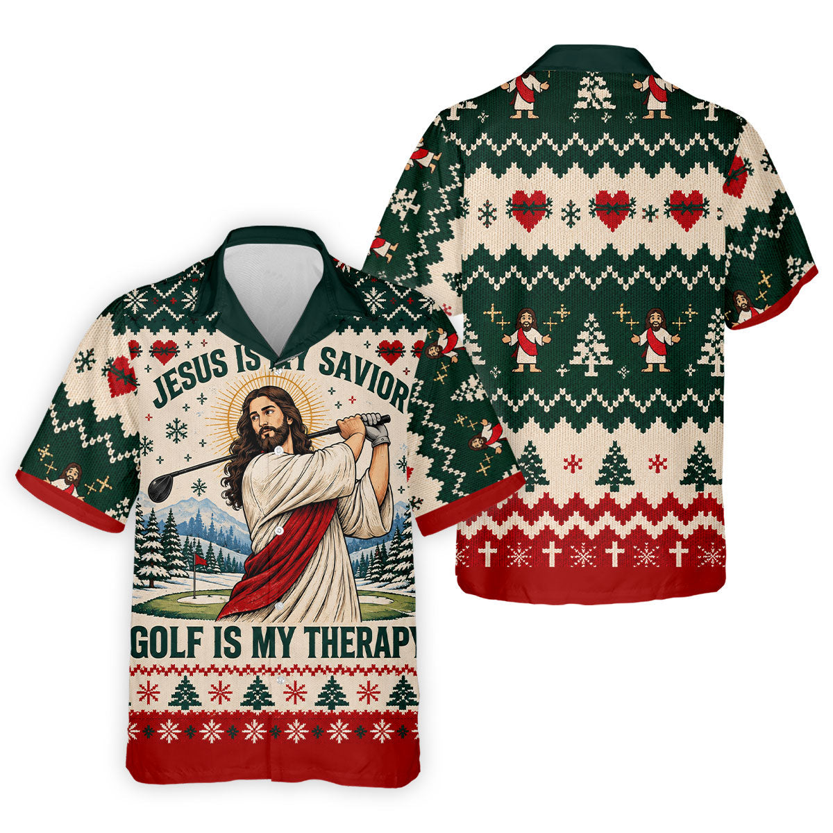 Jesus Savior Golf Therapy Christmas Golf Shirt, Mens Golf Shirts, Mens Golf Apparel
