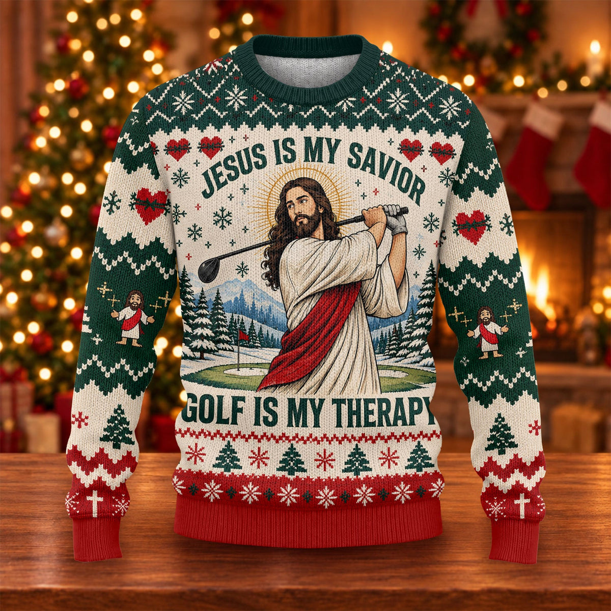Jesus Savior Golf Therapy Ugly Christmas Sweater, Ugly Sweater Party, Funny Xmas Gift