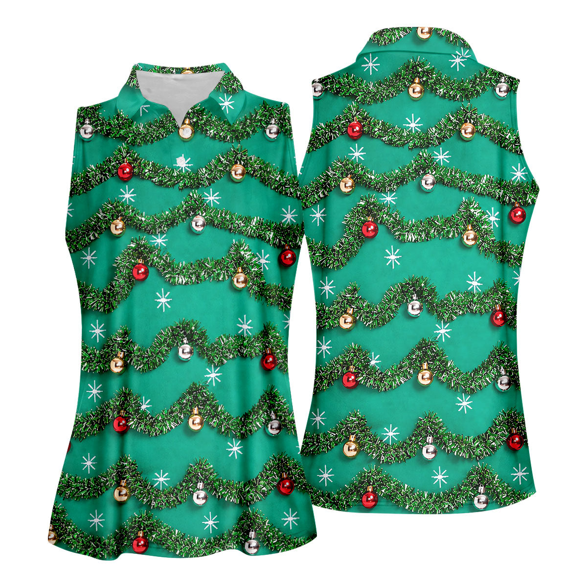 Tinsel Garland Ornaments Christmas Golf Shirt, Ladies Golf Shirts, Womens Golf Shirts