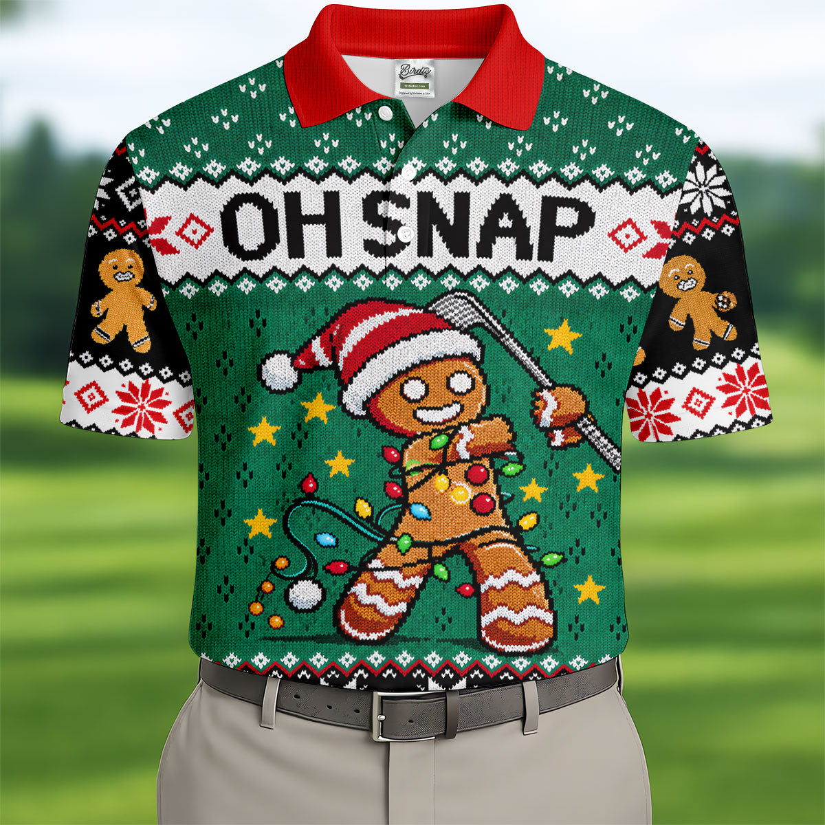 Oh Snap Gingerbread Christmas Golf Shirt, Mens Holiday Golf Shirts, Golf Polo For Men