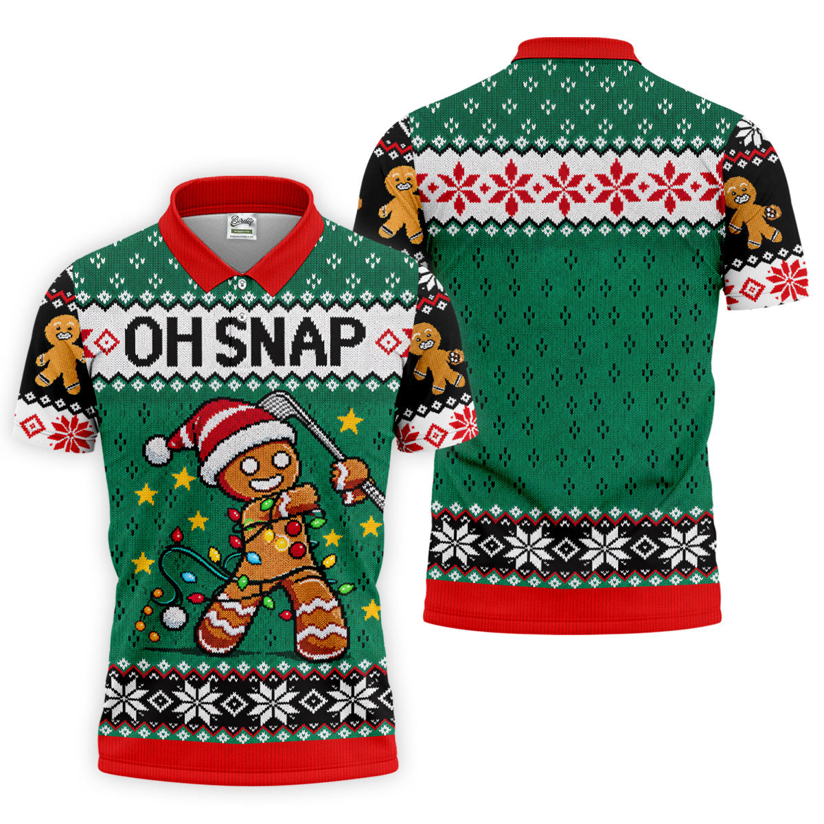 Oh Snap Gingerbread Christmas Golf Shirt, Mens Holiday Golf Shirts, Golf Polo For Men