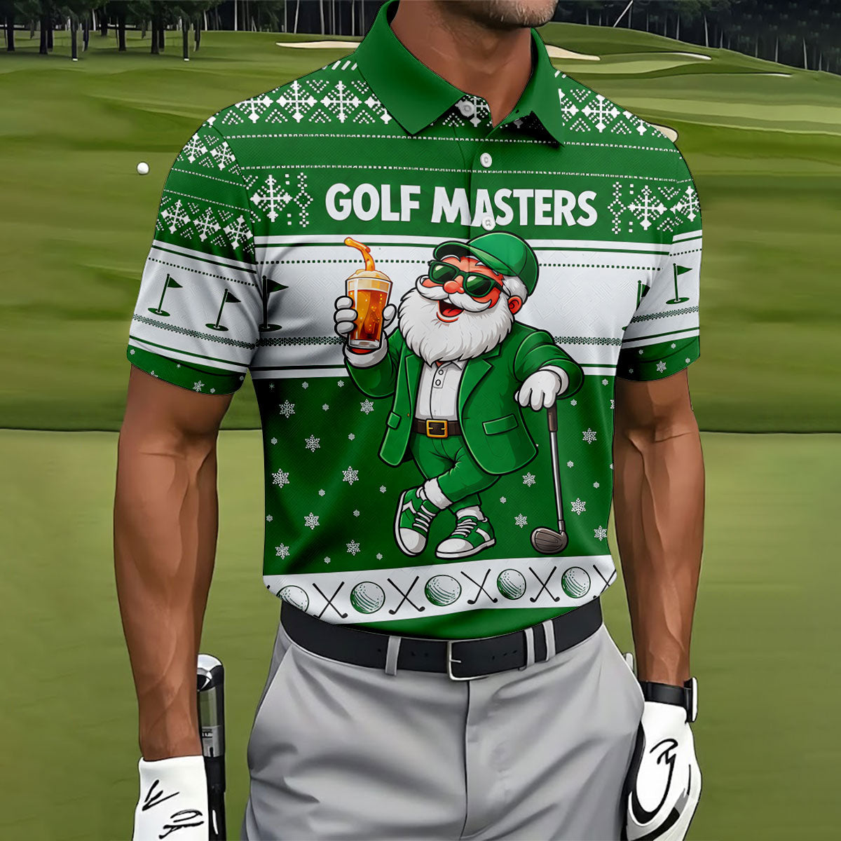 Green Jacket Santa Beer Christmas Golf Shirt, Golf Shirts For Men, Golf Polo For Men