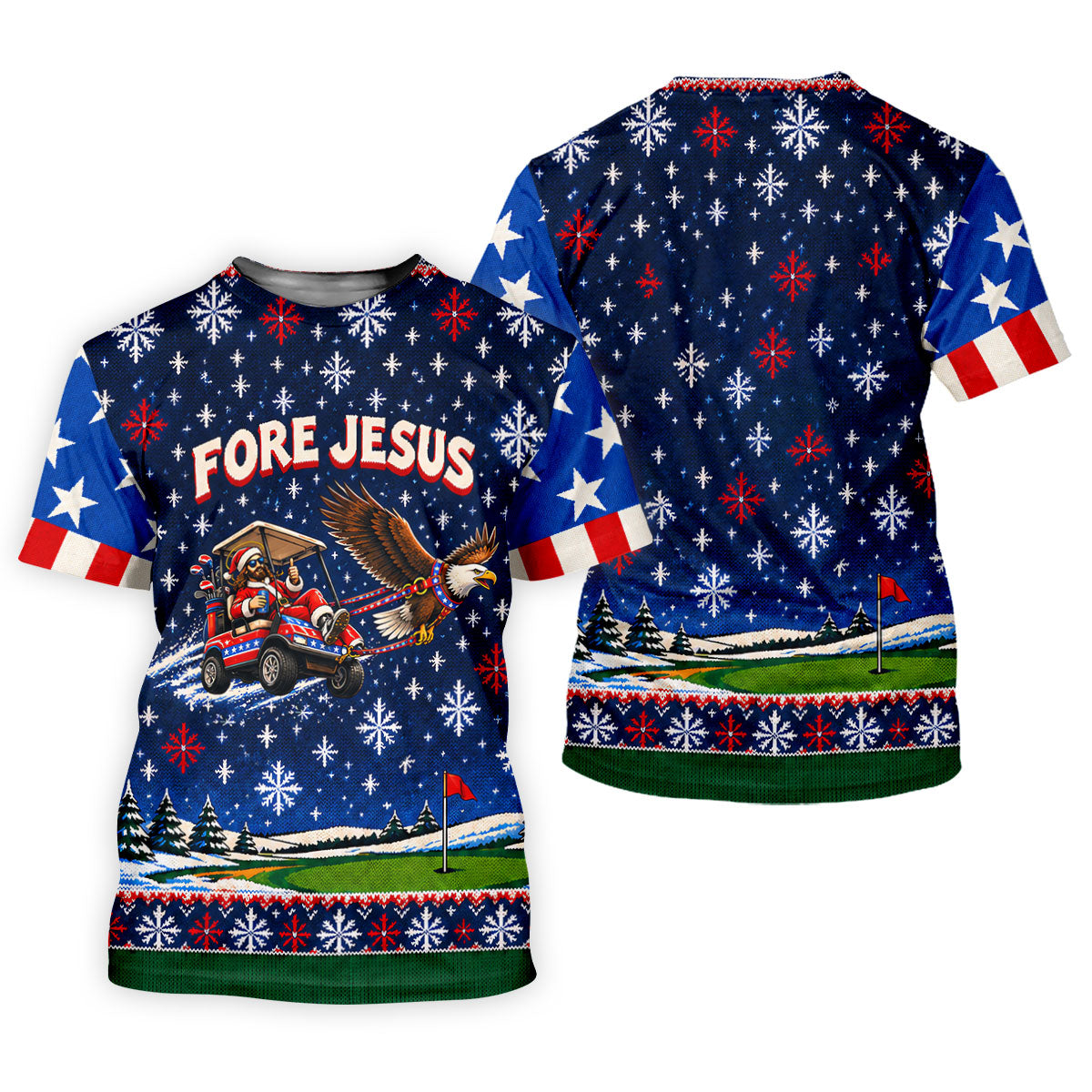 Fore Jesus Eagle Flag Christmas Golf Shirt, Golf Shirts For Men, Mens Golf Shirts