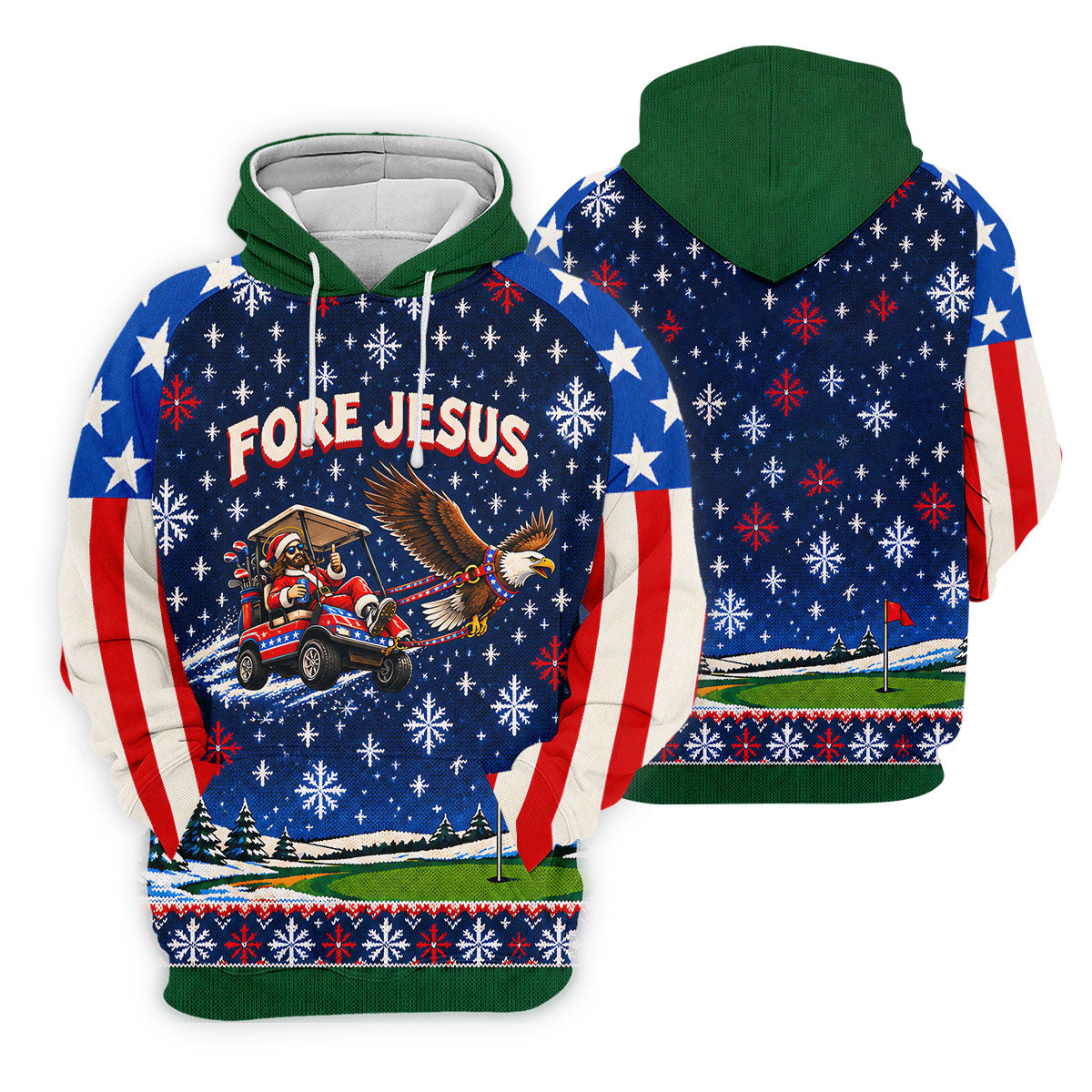 Fore Jesus Eagle Flag Christmas Golf Shirt, Golf Shirts For Men, Mens Golf Shirts