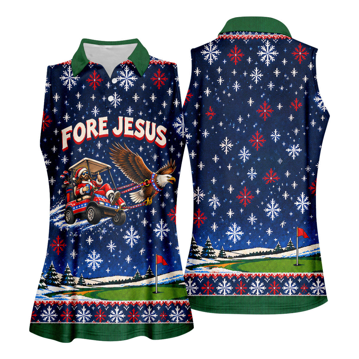 Fore Jesus Eagle Flag Christmas Golf Shirt, Womens Golf Clothing, Womens Golf Apparel