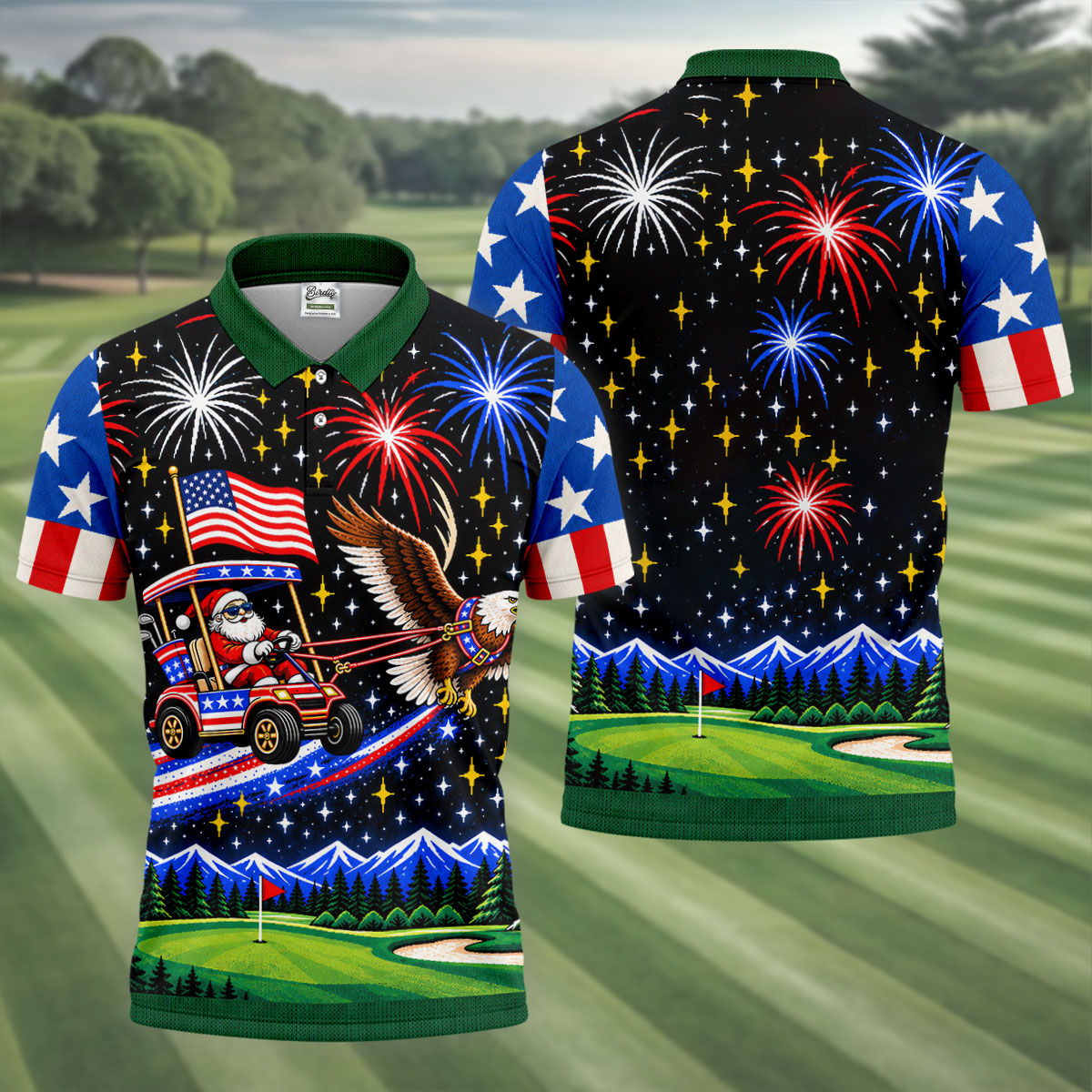 Eagle Santa Golf Cart Christmas Golf Shirt, Golf Polo For Men, Funny Mens Golf Shirts
