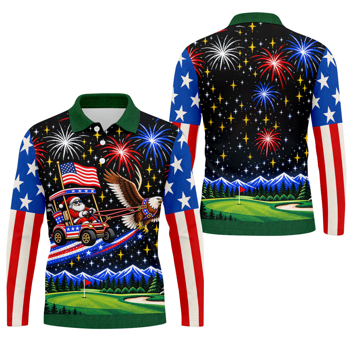 Eagle Santa Golf Cart Christmas Golf Shirt, Golf Polo For Men, Funny Mens Golf Shirts