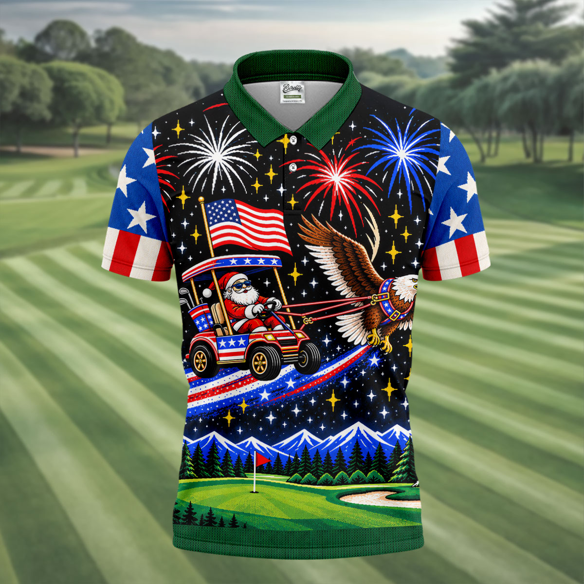 Eagle Santa Golf Cart Christmas Golf Shirt, Golf Polo For Men, Funny Mens Golf Shirts