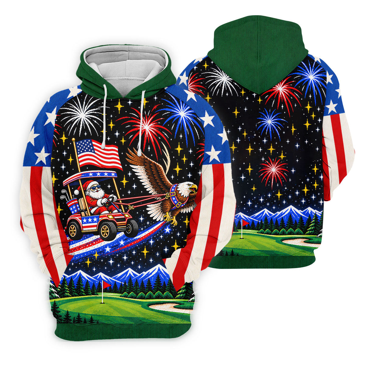 Eagle Santa Golf Cart Christmas Golf Shirt, Golf Polo For Men, Funny Mens Golf Shirts