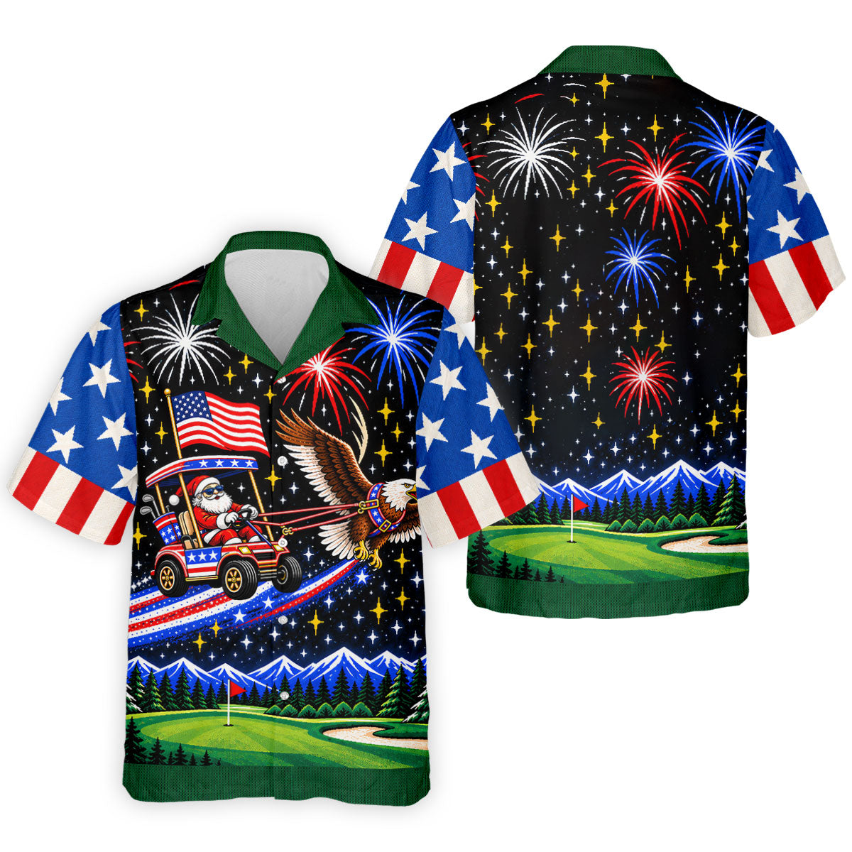 Eagle Santa Golf Cart Christmas Golf Shirt, Golf Polo For Men, Funny Mens Golf Shirts