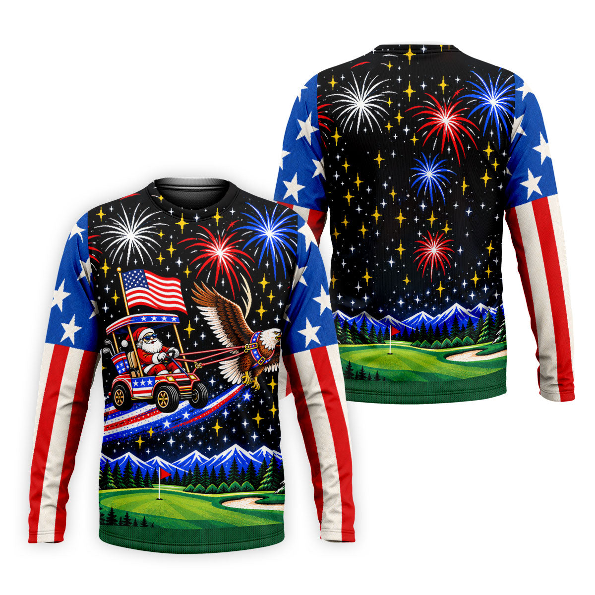Eagle Santa Golf Cart Christmas Golf Shirt, Golf Polo For Men, Funny Mens Golf Shirts