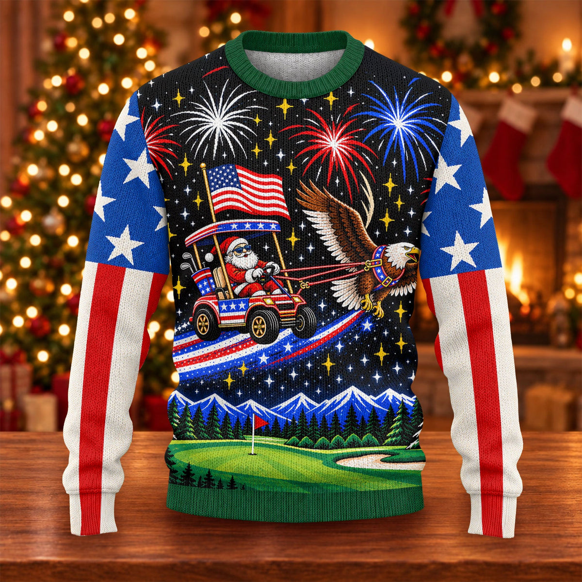 Eagle Santa Golf Cart Ugly Christmas Sweater, Funny Christmas Outfit, Funny Xmas Gift