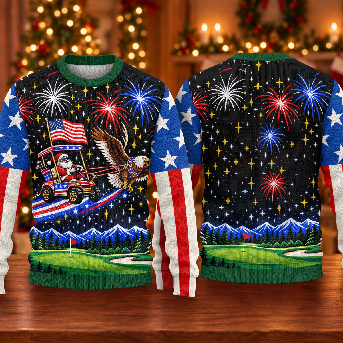 Eagle Santa Golf Cart Ugly Christmas Sweater, Funny Christmas Outfit, Funny Xmas Gift