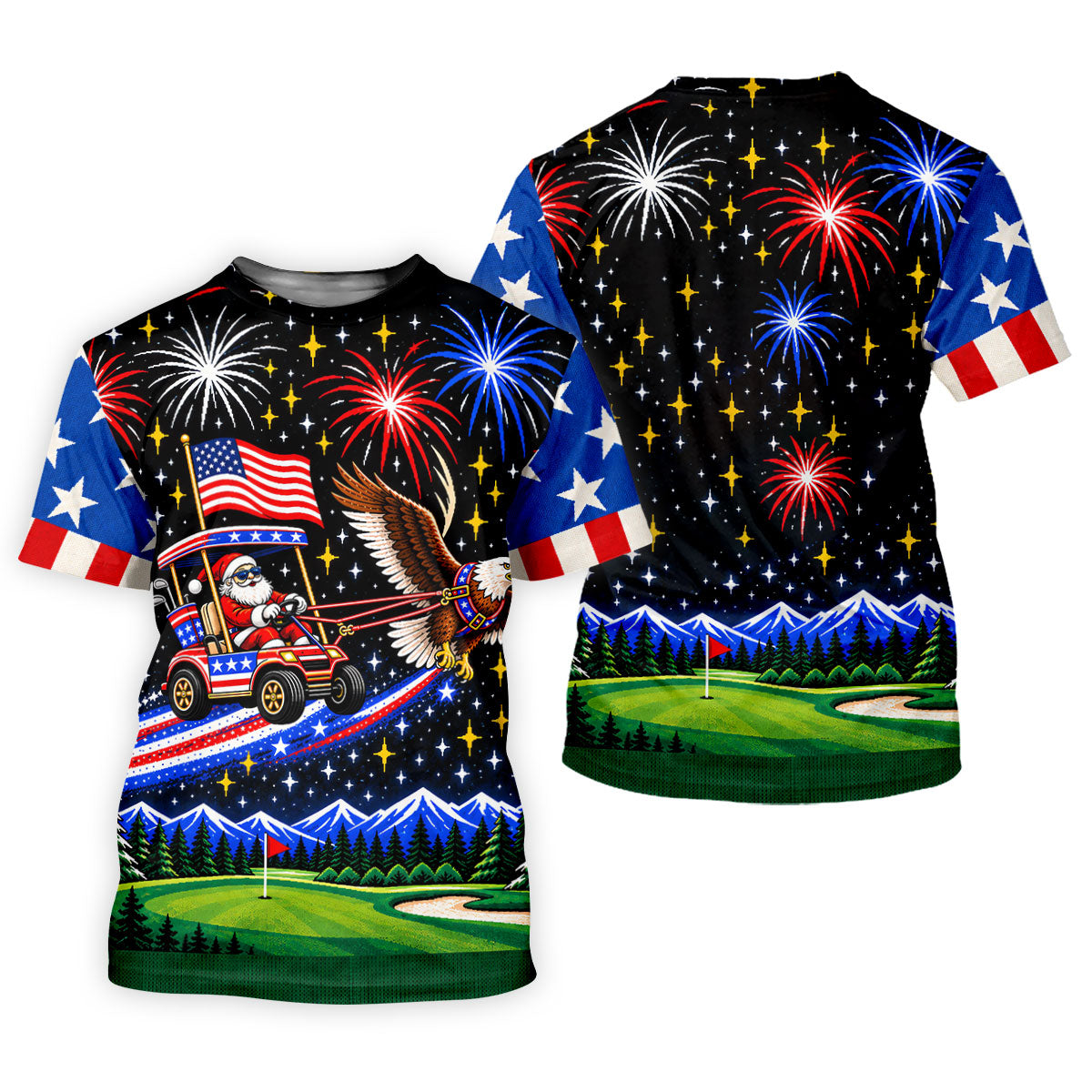 Eagle Santa Golf Cart Christmas Golf Shirt, Golf Polo For Men, Funny Mens Golf Shirts