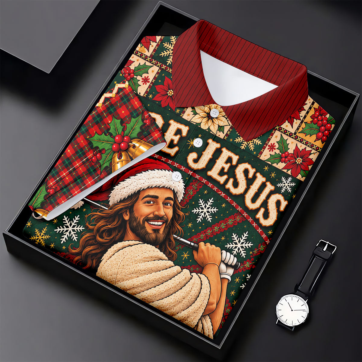 Fore Jesus Santa Hat Christmas Golf Shirt, Golf Shirts For Women, Womens Golf Shirts