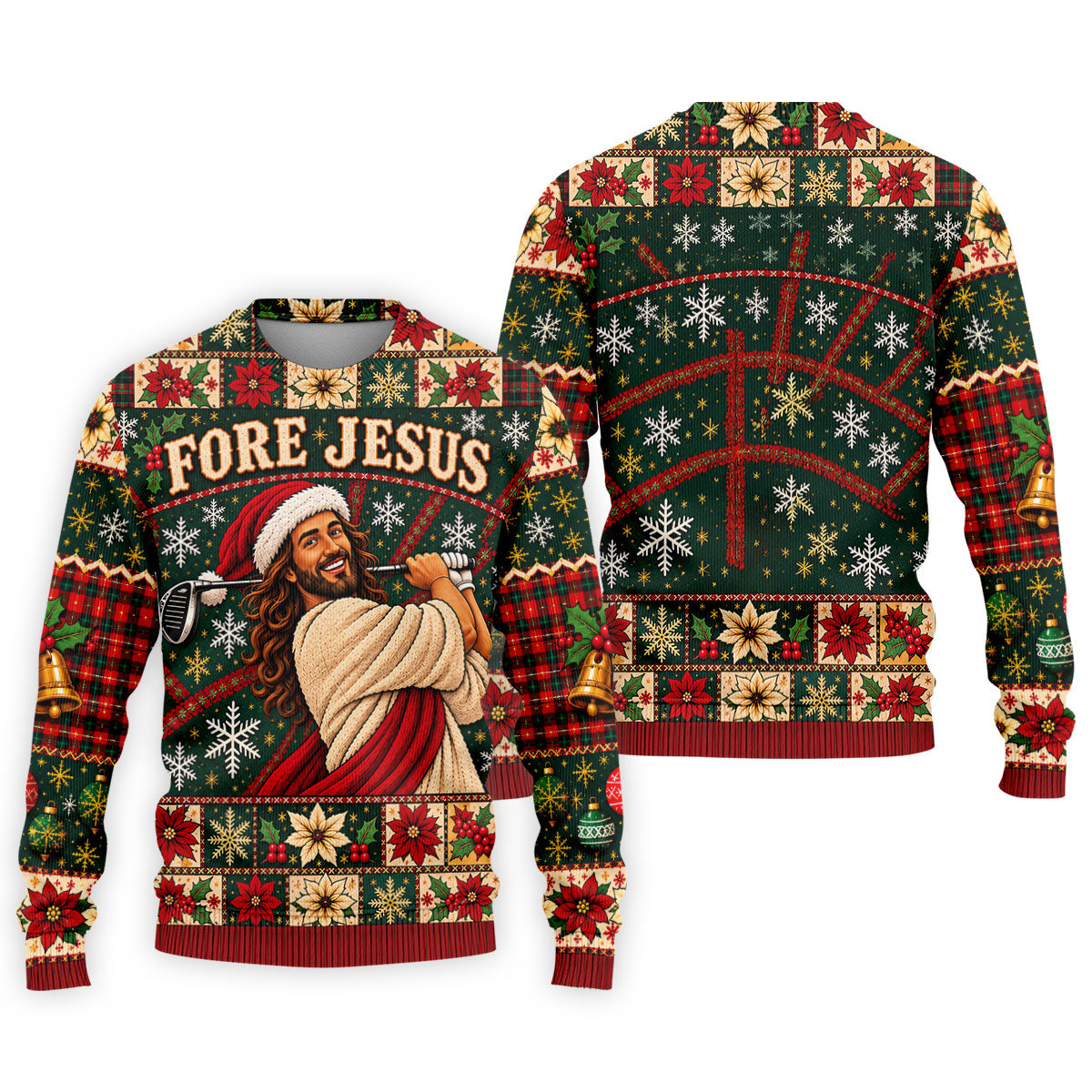 Fore Jesus Santa Hat Christmas Golf Shirt, Mens Golf Shirts, Mens Holiday Golf Shirts