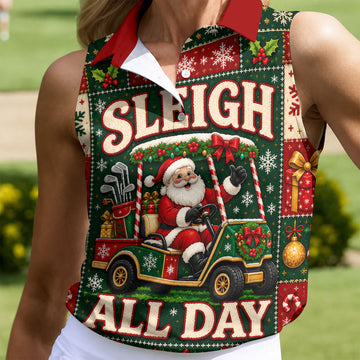 Sleigh All Day Santa Christmas Golf Shirt, Womens Golf Clothing, Golf Gifts For Women