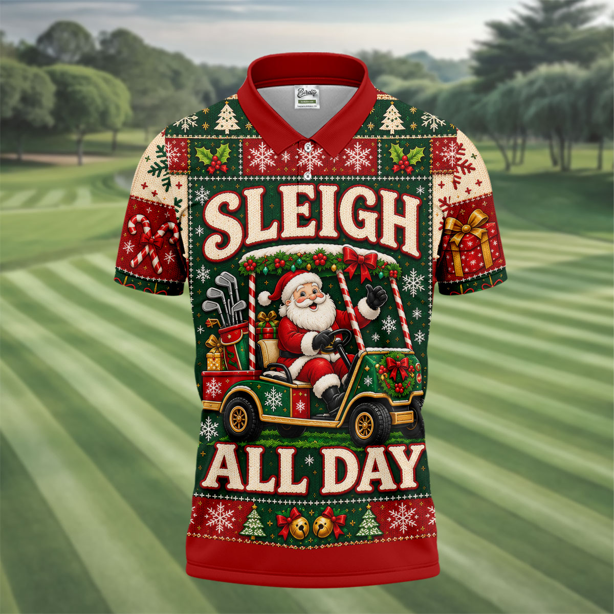 Sleigh All Day Santa Christmas Golf Shirt, Golf Gifts For Men, Funny Mens Golf Shirts