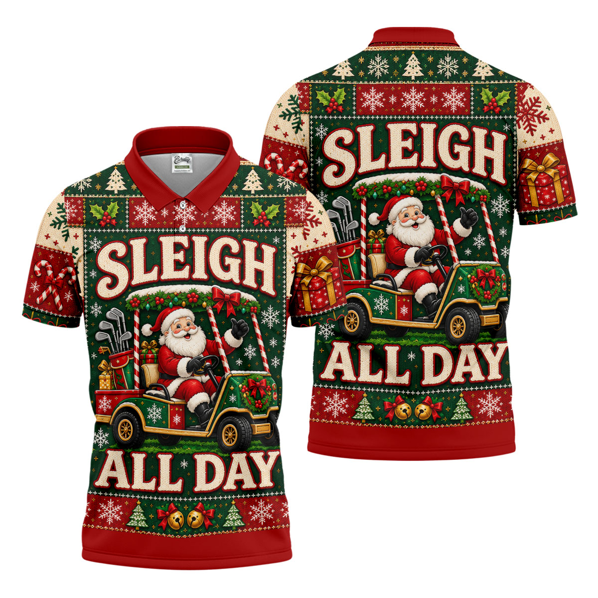 Sleigh All Day Santa Christmas Golf Shirt, Golf Gifts For Men, Funny Mens Golf Shirts