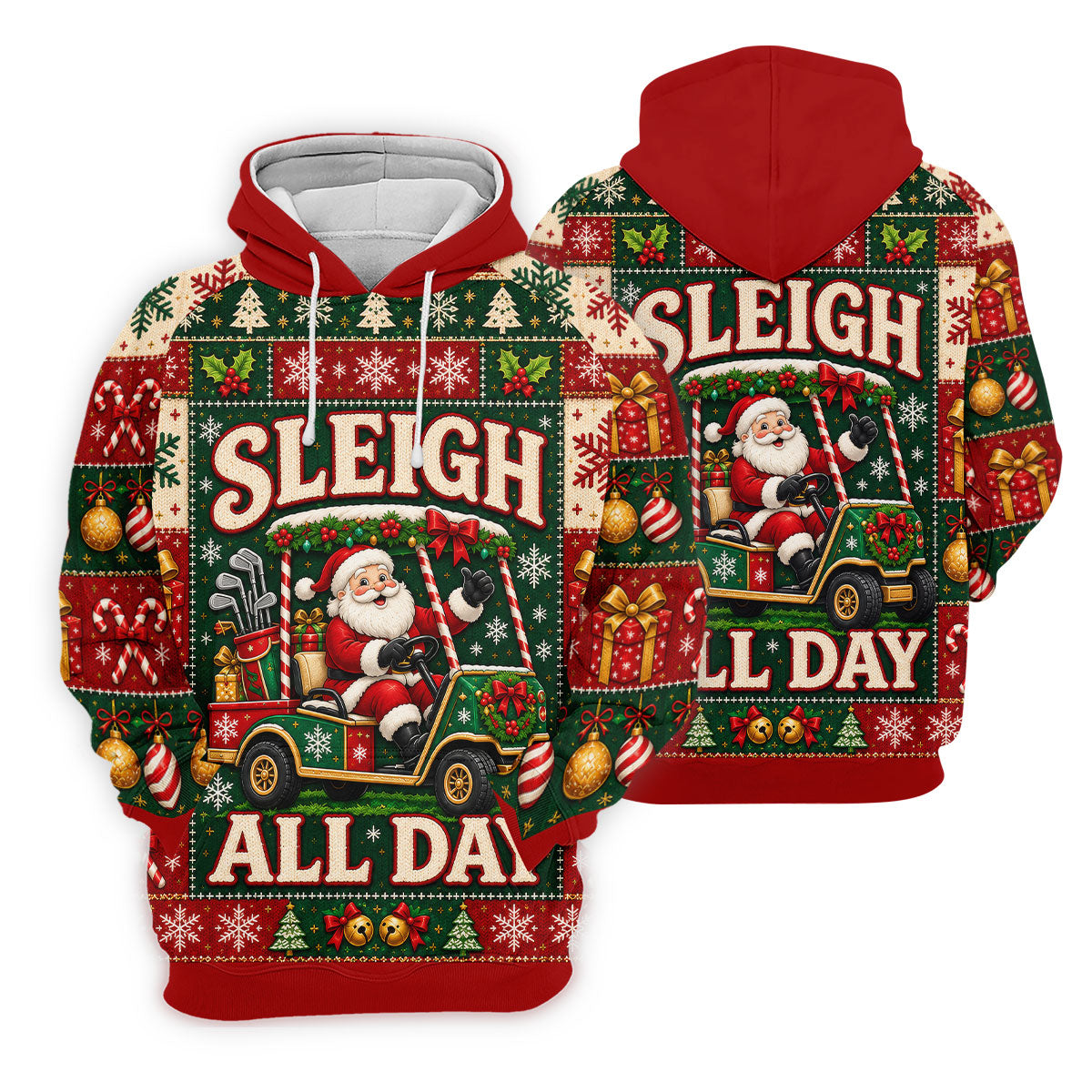 Sleigh All Day Santa Christmas Golf Shirt, Golf Gifts For Men, Funny Mens Golf Shirts