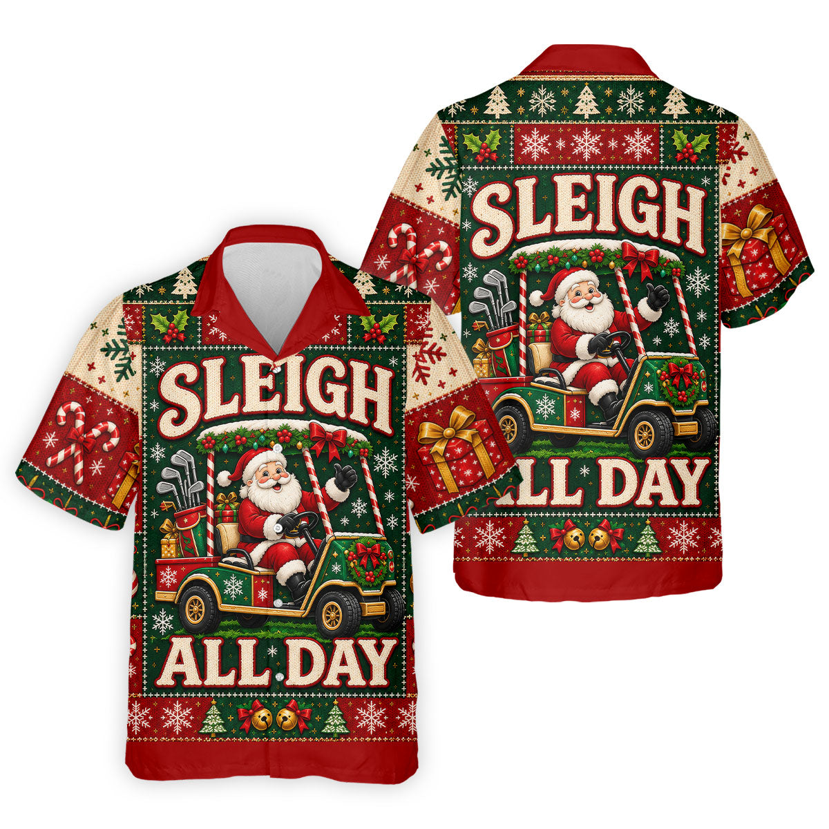 Sleigh All Day Santa Christmas Golf Shirt, Golf Gifts For Men, Funny Mens Golf Shirts