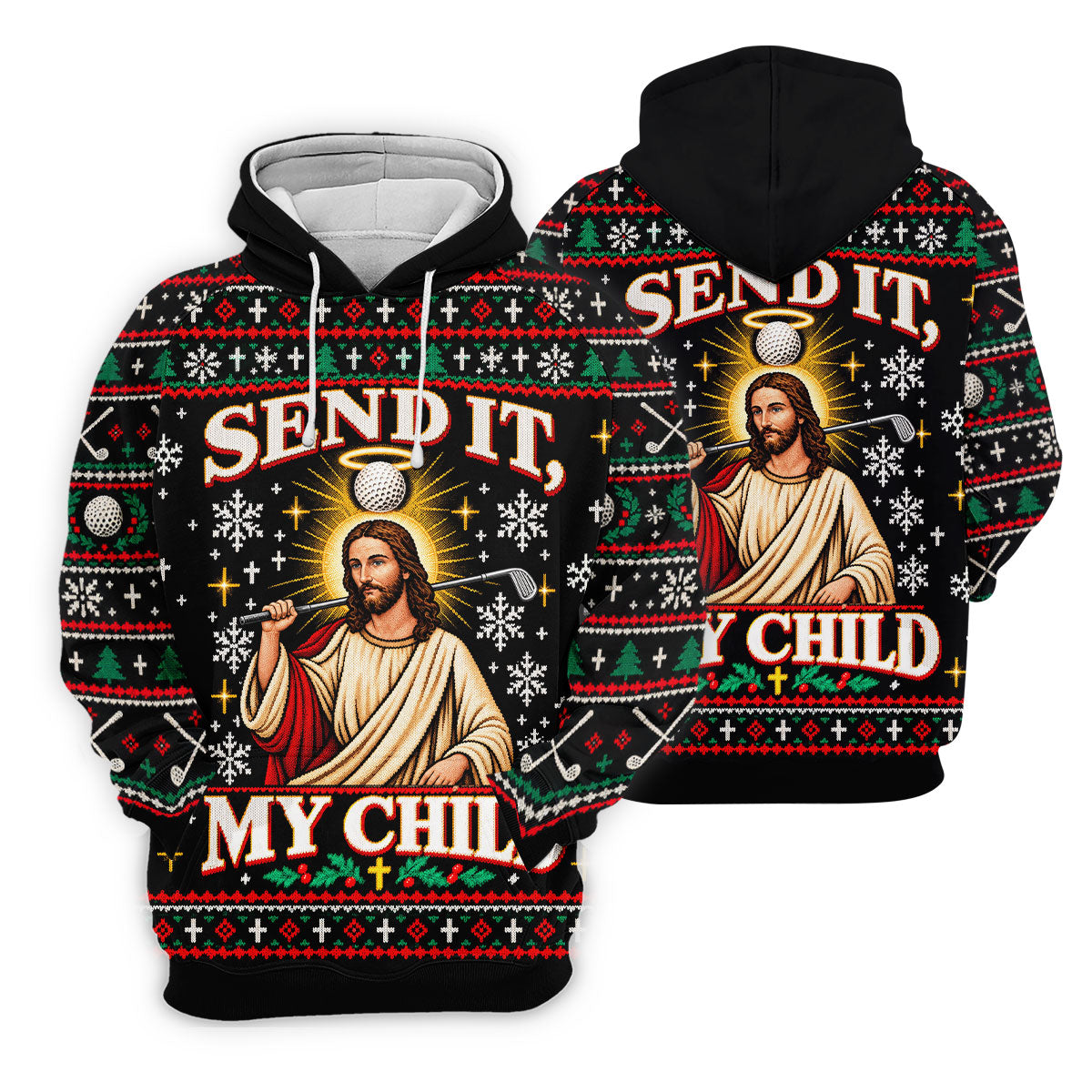 Send It Golf Halo Jesus Christmas Golf Shirt, Mens Golf Apparel, Golf Gifts For Men