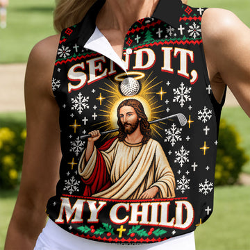 Send It Golf Halo Jesus Christmas Golf Shirt, Ladies Golf Tops, Womens Golf Clothing
