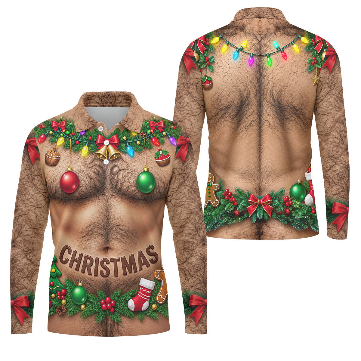 Hairy Chest Ornaments Christmas Golf Shirt, Golf Shirts For Men, Golf Gifts For Men