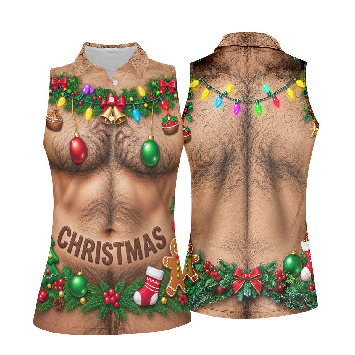Hairy Chest Ornaments Christmas Golf Shirt, Ladies Golf Apparel, Womens Golf Clothing