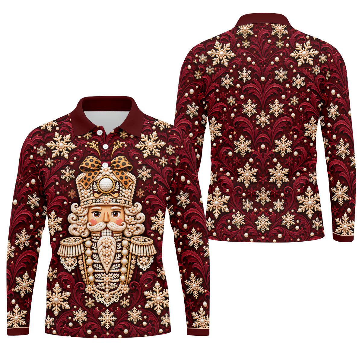 Pearl Nutcracker Christmas Golf Shirt, Mens Golf Clothing, Mens Holiday Golf Shirts