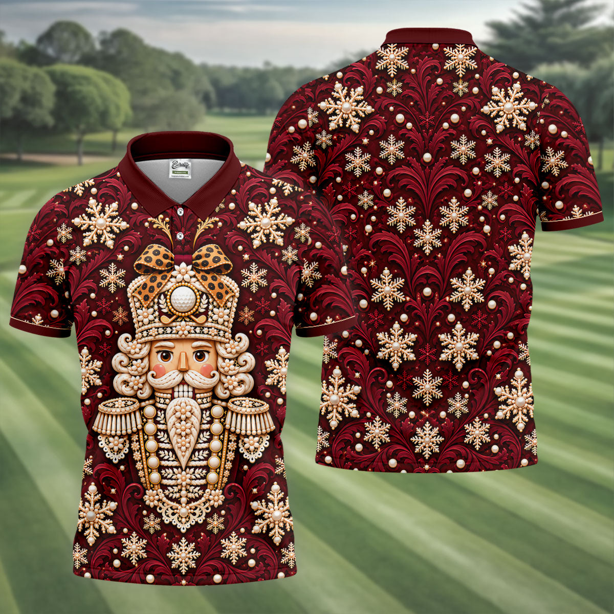 Pearl Nutcracker Christmas Golf Shirt, Mens Golf Clothing, Mens Holiday Golf Shirts