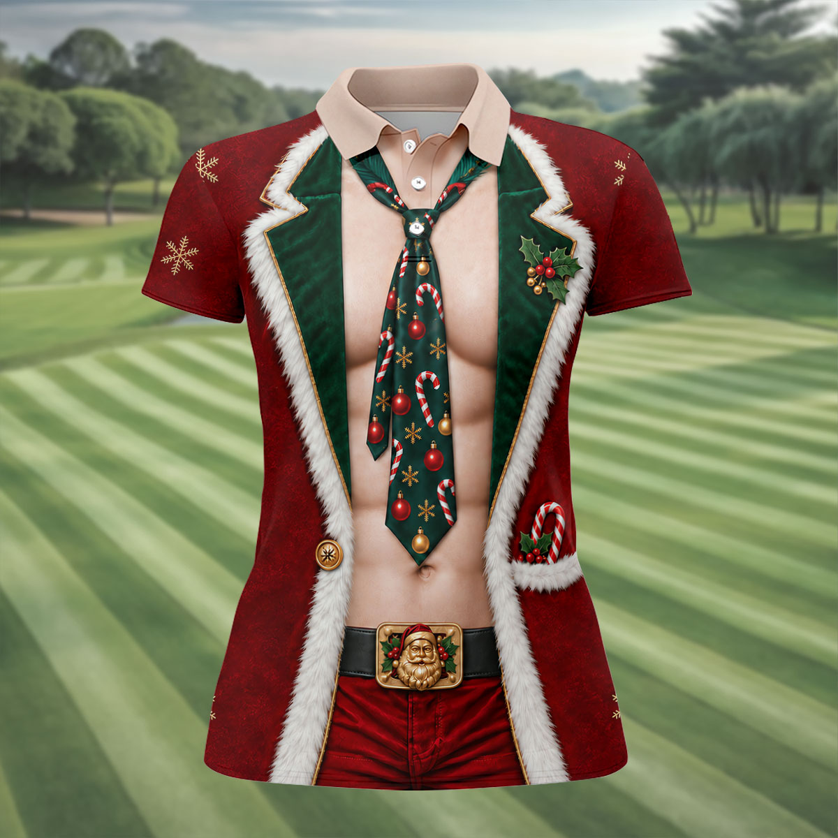 Santa Suit Tie Six Pack Christmas Golf Shirt, Womens Golf Shirts, Womens Golf Apparel