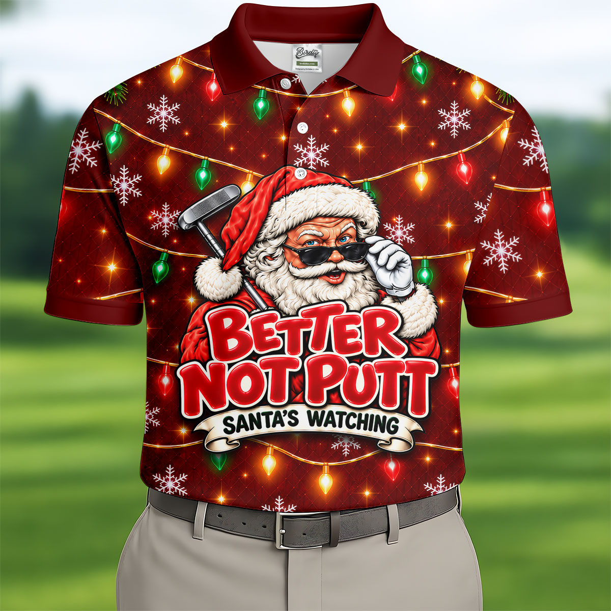 Better Not Putt Santa Christmas Golf Shirt, Funny Mens Golf Shirts, Mens Golf Apparel
