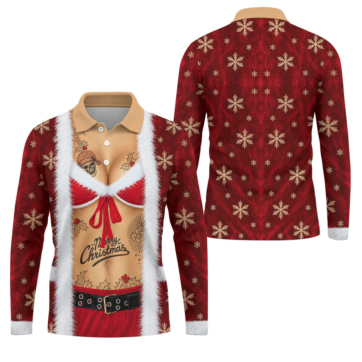 Merry Bikini Tattoo Santa Christmas Golf Shirt, Mens Golf Shirts, Mens Golf Apparel