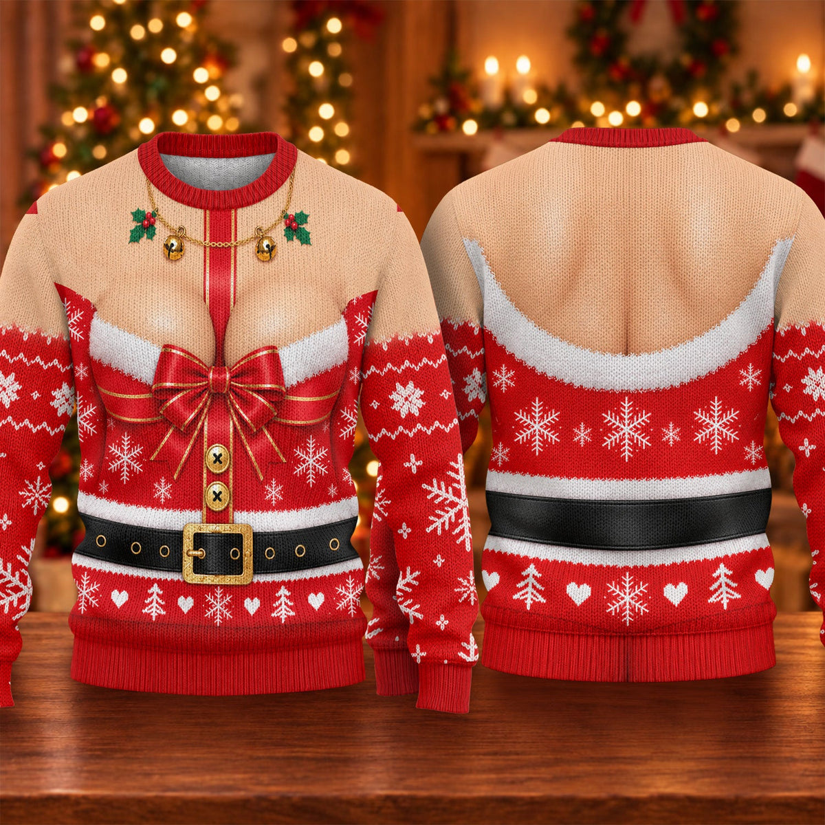 Busty Mrs Claus Red Bow Ugly Christmas Sweater, Ugly Sweater Party, Golf Lover Gifts