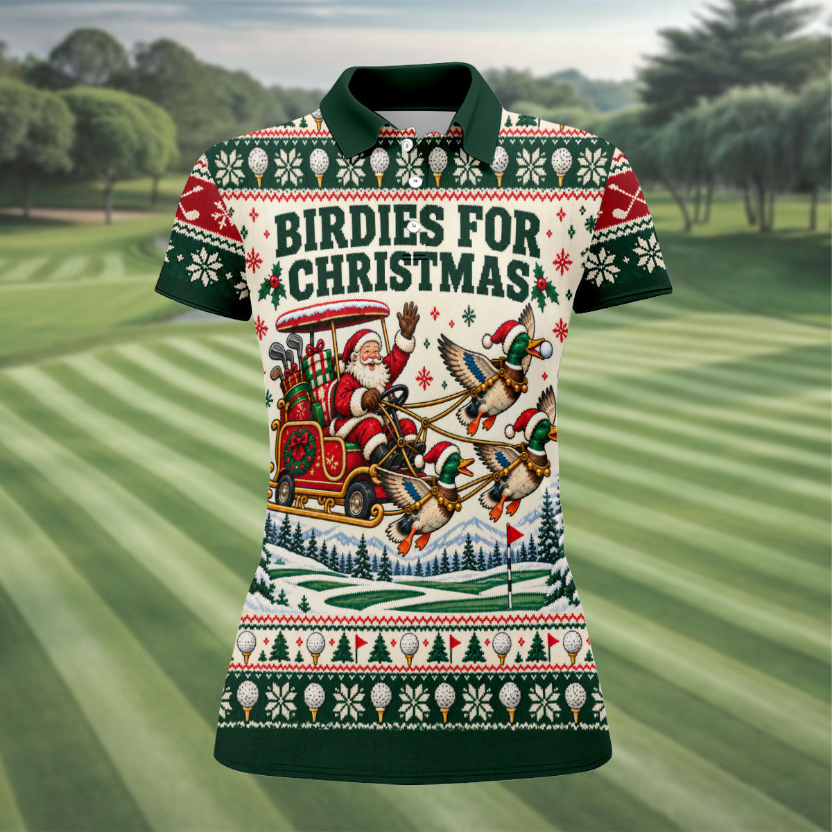 Birdies Santa Duck Sleigh Christmas Golf Shirt, Womens Golf Apparel, Ladies Golf Tops