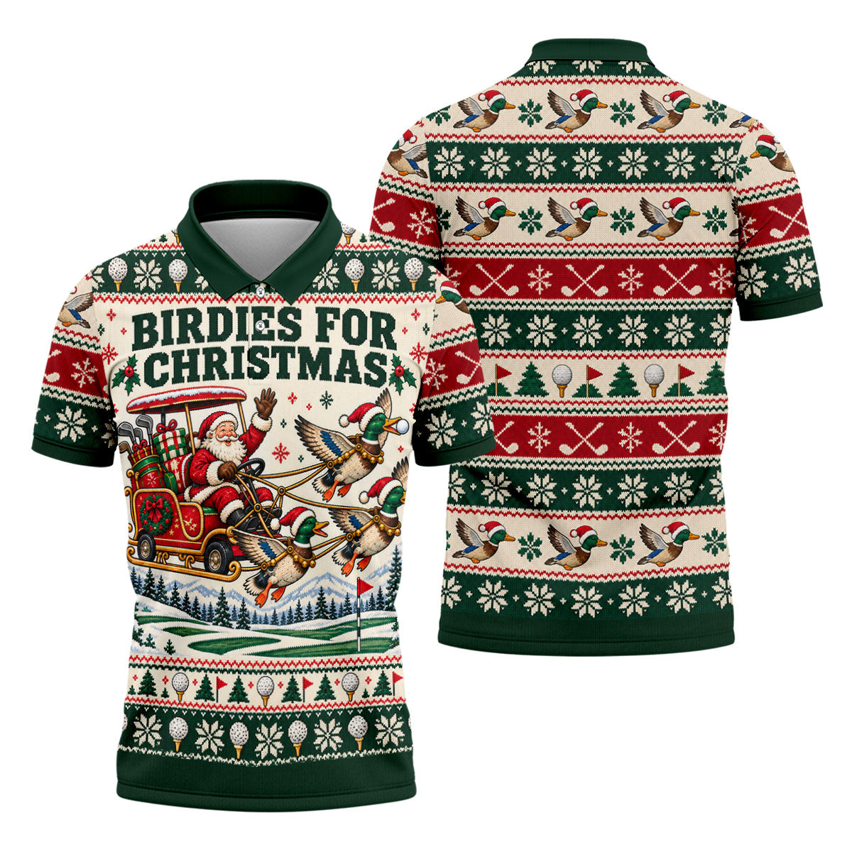 Birdies Santa Duck Sleigh Christmas Golf Shirt, Mens Golf Shirts, Mens Golf Apparel
