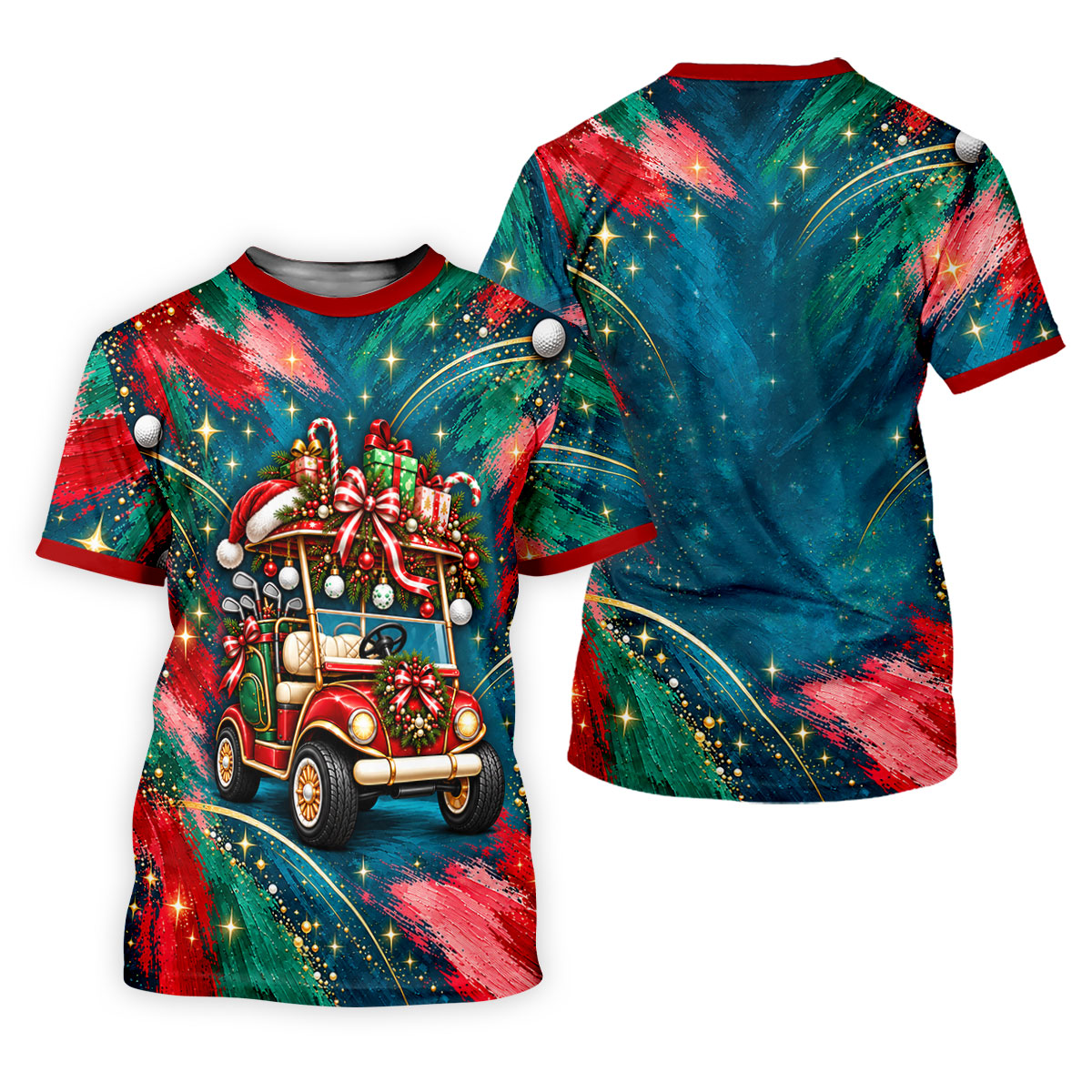 Santa Gift Golf Cart Christmas Golf Shirt, Mens Holiday Golf Shirts, Mens Golf Shirts