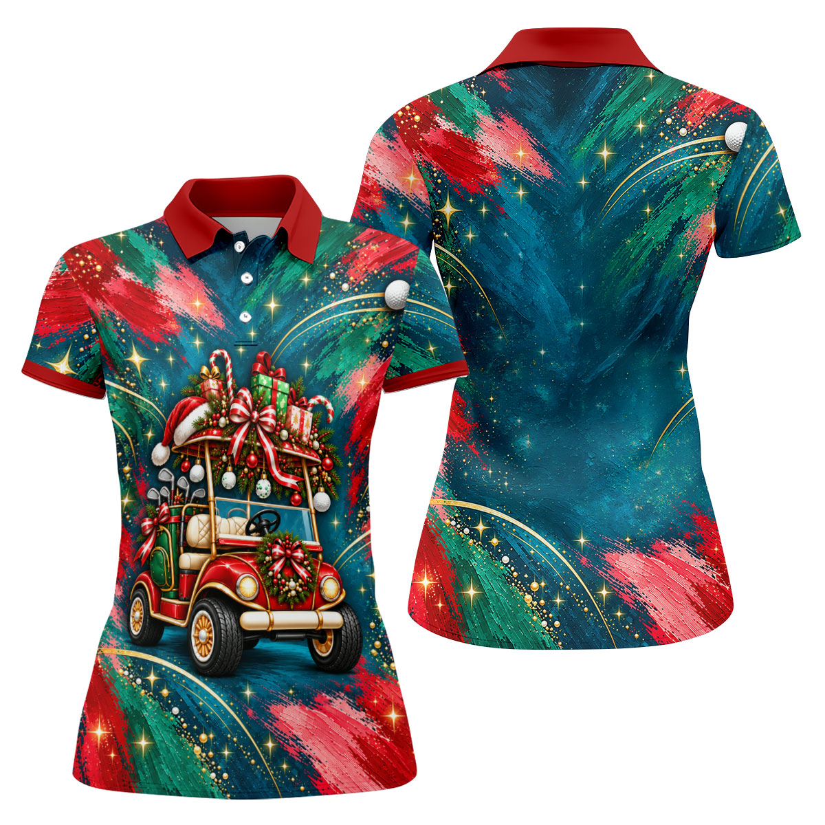 Santa Gift Golf Cart Christmas Golf Shirt, Golf Shirts For Women, Womens Golf Apparel