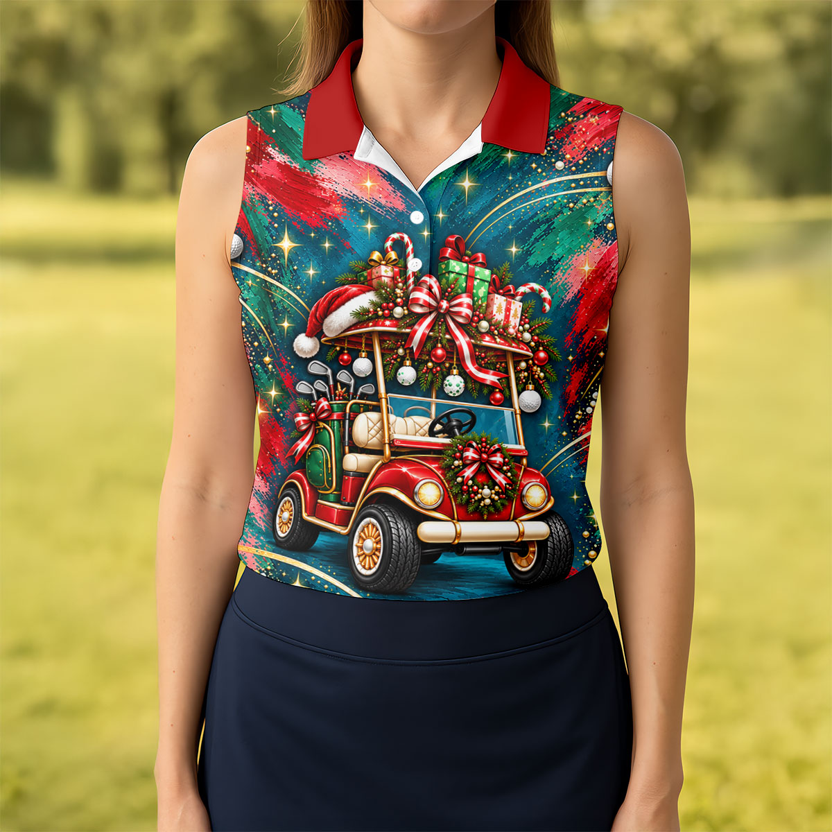 Santa Gift Golf Cart Christmas Golf Shirt, Golf Shirts For Women, Womens Golf Apparel