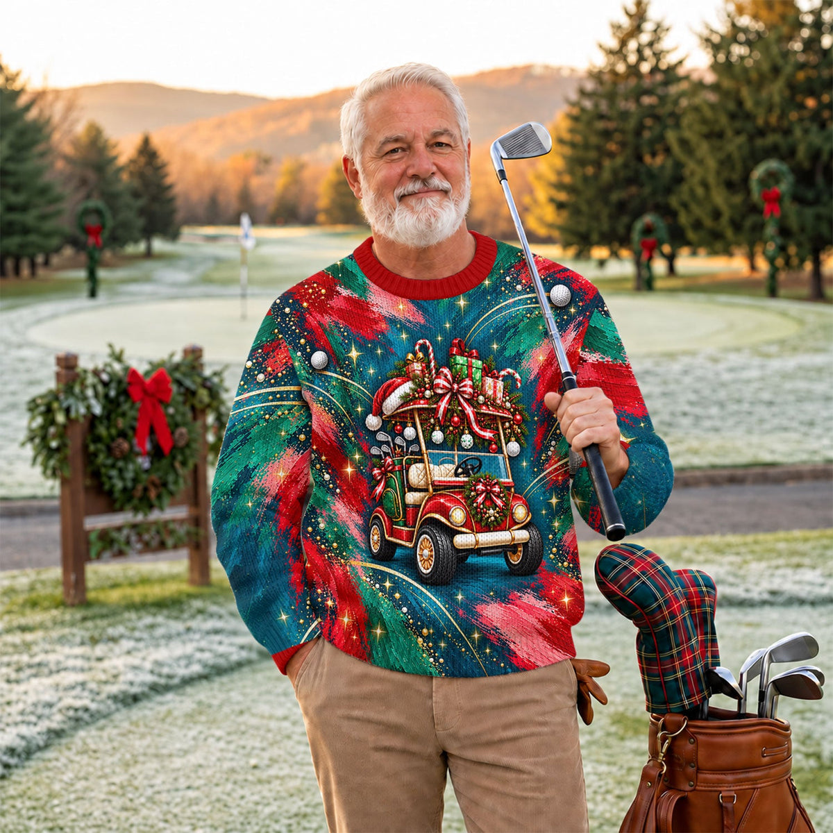 Santa Gift Golf Cart Ugly Christmas Sweater, Golf Lover Gifts, Christmas Party Outfit