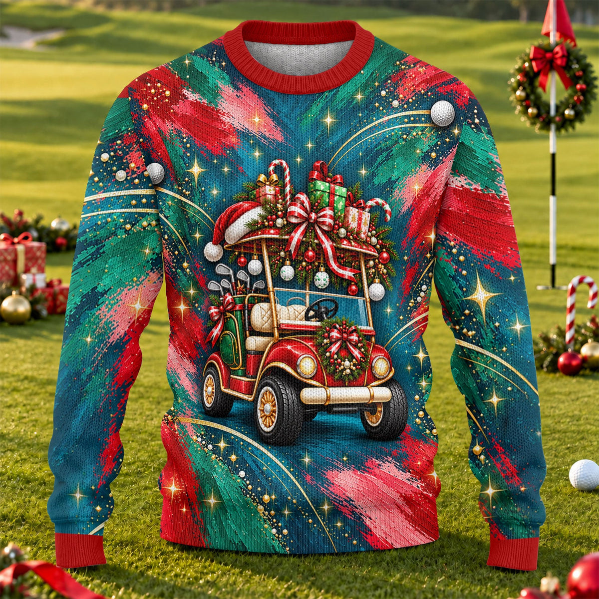 Santa Gift Golf Cart Ugly Christmas Sweater, Golf Lover Gifts, Christmas Party Outfit