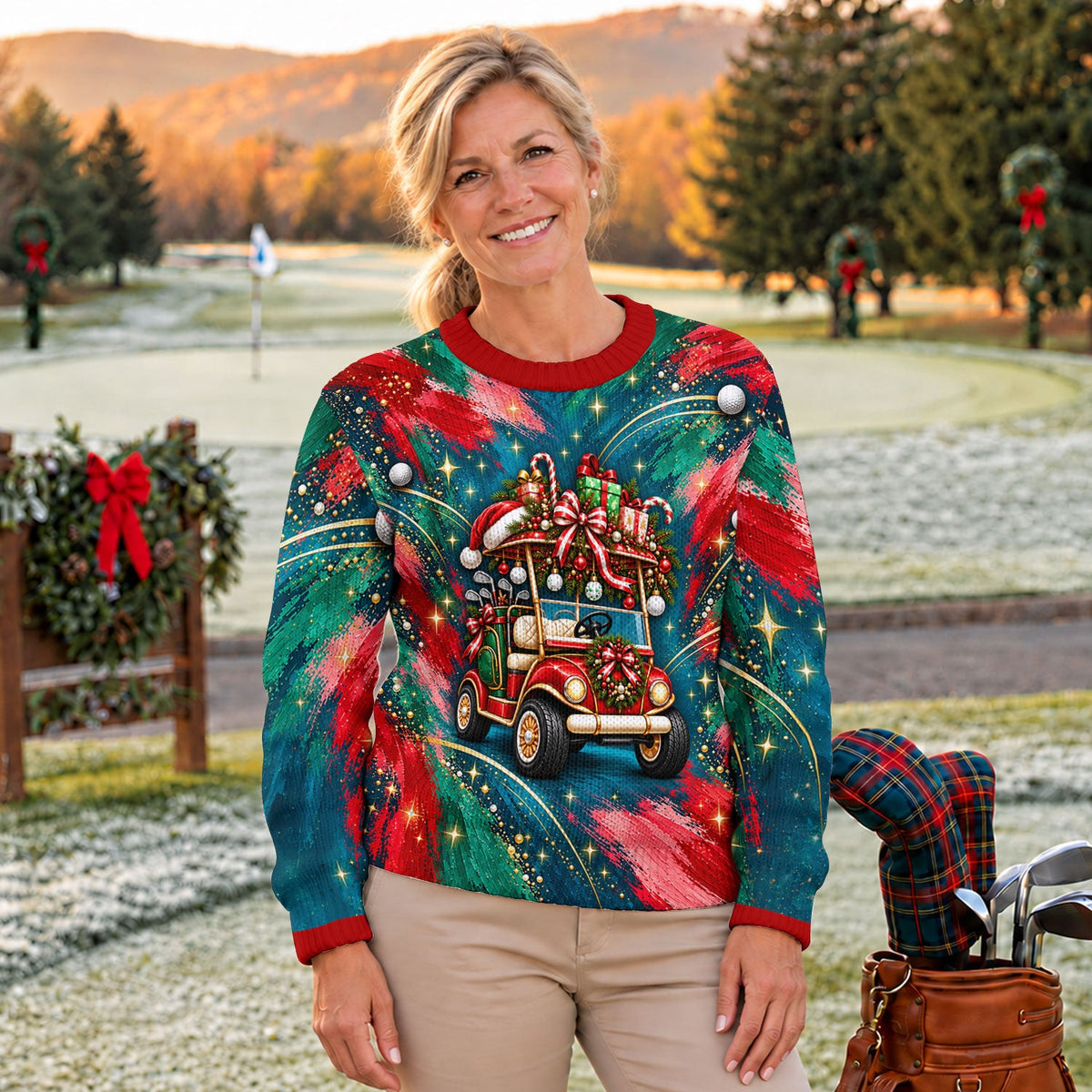 Santa Gift Golf Cart Ugly Christmas Sweater, Golf Lover Gifts, Christmas Party Outfit