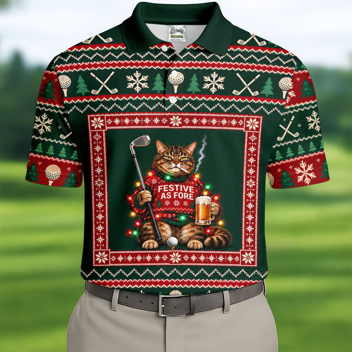 Festive As Fore Cat Beer Christmas Golf Shirt, Golf Gifts For Men, Mens Golf Clothing