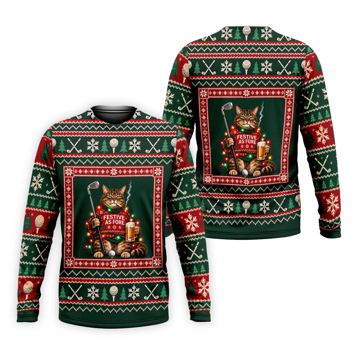 Festive As Fore Cat Beer Christmas Golf Shirt, Golf Gifts For Men, Mens Golf Clothing